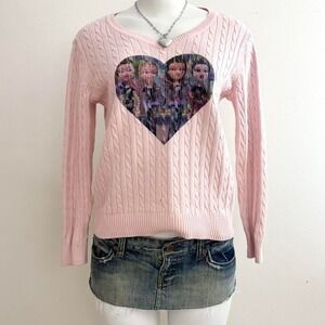 pink graphic cable knit sweater y2k heart sweater